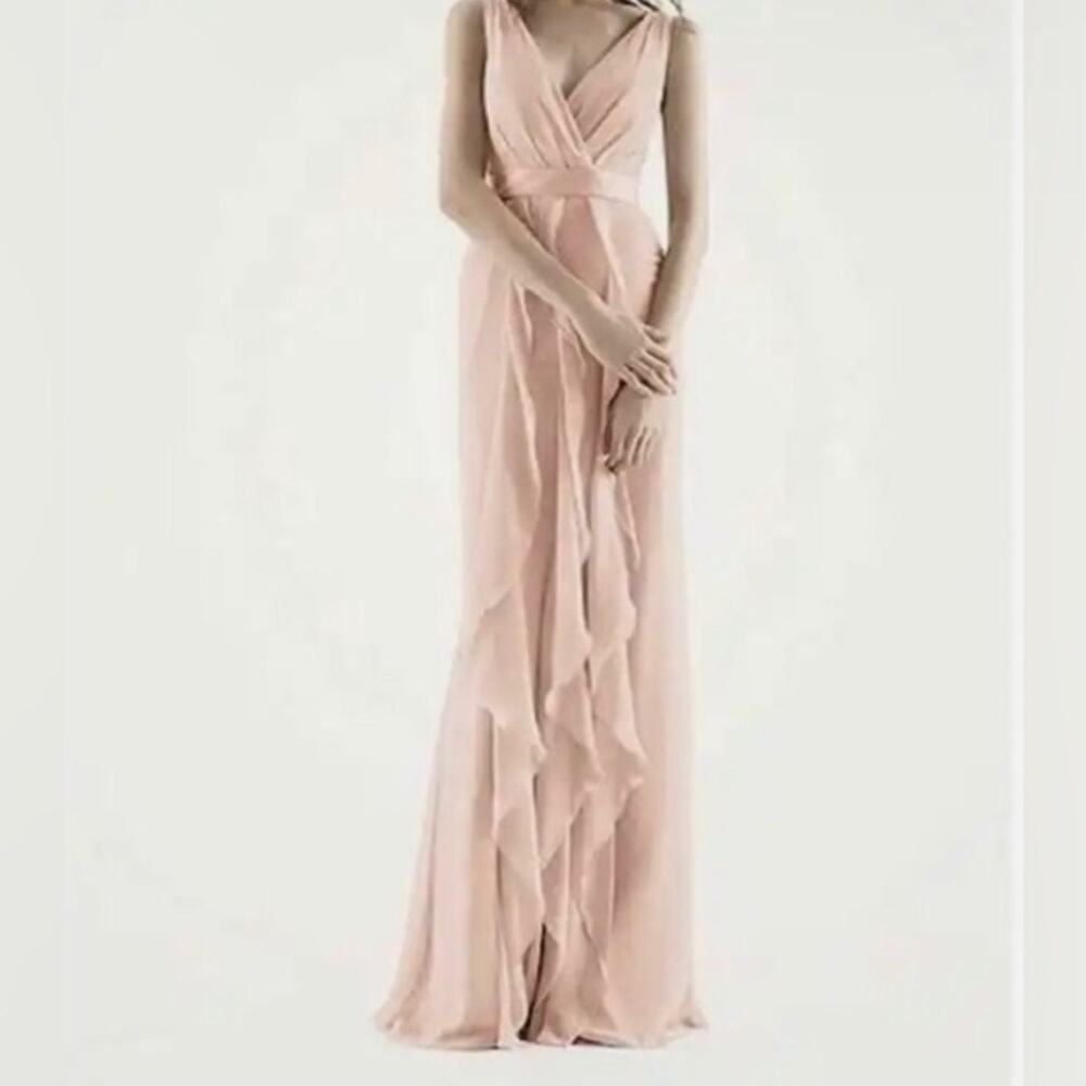 White by Vera Wang Pink Chiffon V Neck Formal Floor Length Dress Gown